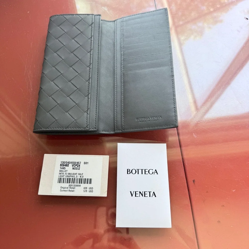 Bottega Veneta 609482 Leather Large‎ weave intrecciato Gray Wallet